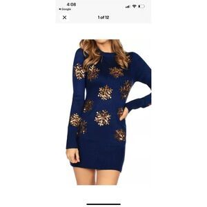Tipsy Elves Blue Sequin Snowflake Dress XXL Sweater Dress